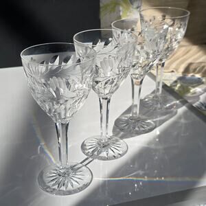 4 Kosta-Boda Rosa Elegant Etched Crystal Water Goblets 7" Cocktails Wine Dinner